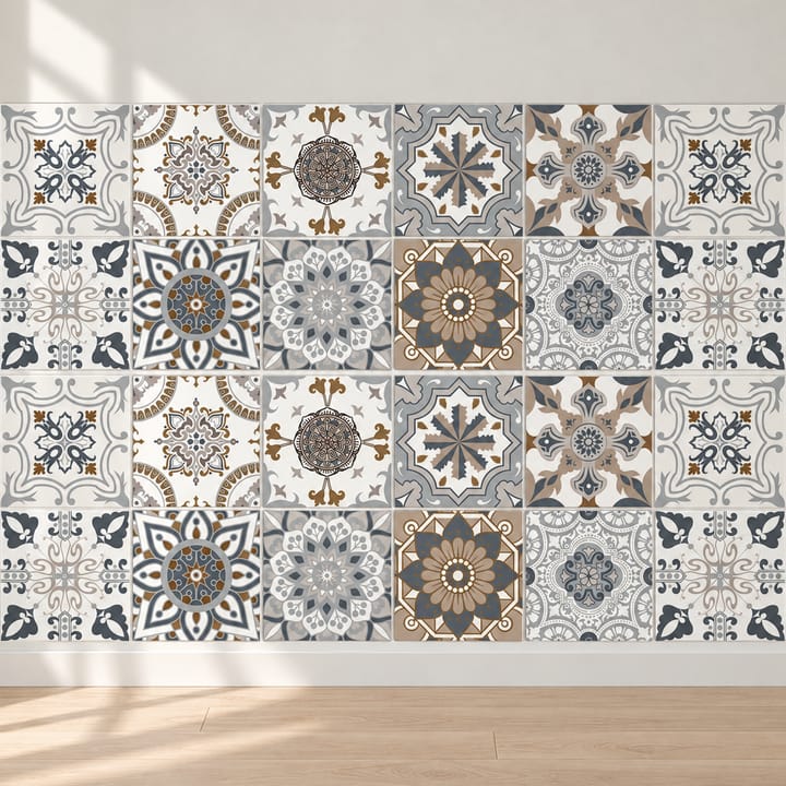 Geometric and Floral Peel and Stick Tile Stickers, Brown and tan geometric