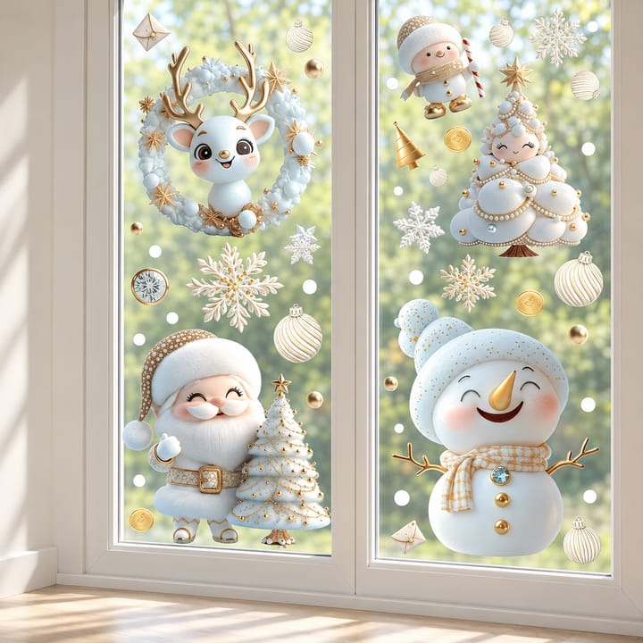 White and Gold Christmas Window Clings
