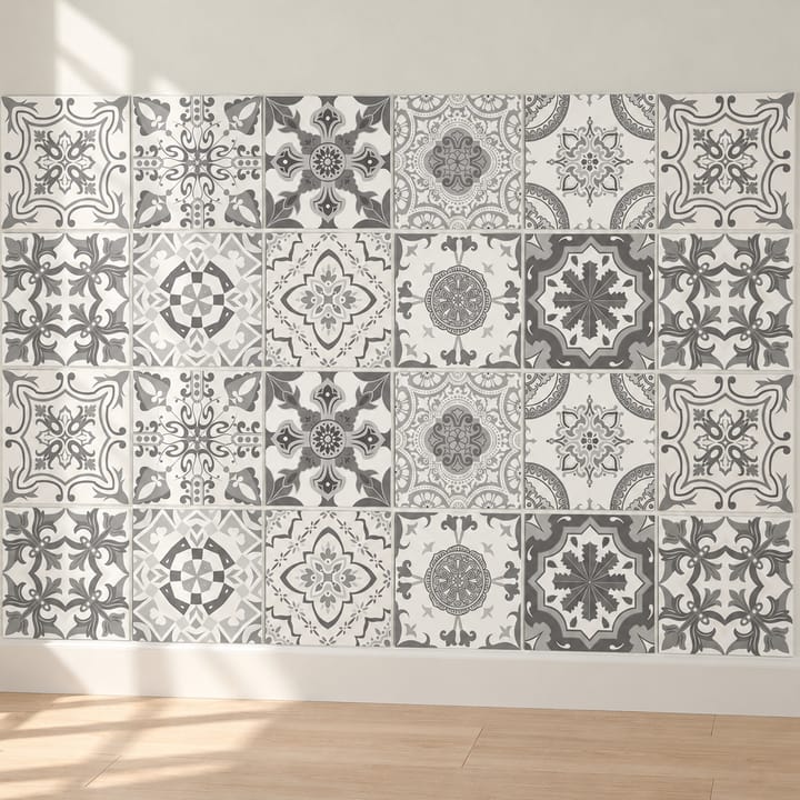 Geometric and Floral Peel and Stick Tile Stickers, Gray and white geometric