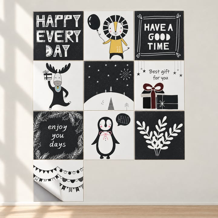 Mandala Peel and Stick Tile Sticker, Black and white animals