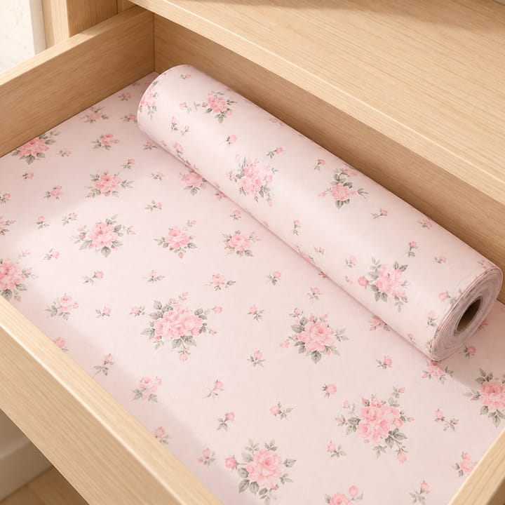 Pink Rose Floral Shelf Liner Roll, Pink rose floral