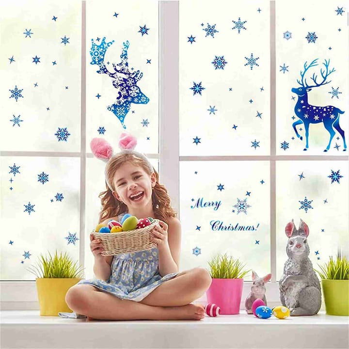 Blue Snowflake and Reindeer Window Clings