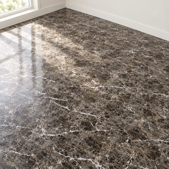 Peel and Stick Vinyl Floor Tile, Dark brown marble bright
