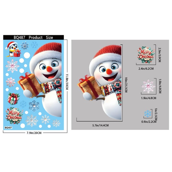 Christmas Static Cling Window Decorations, Snowman with gift