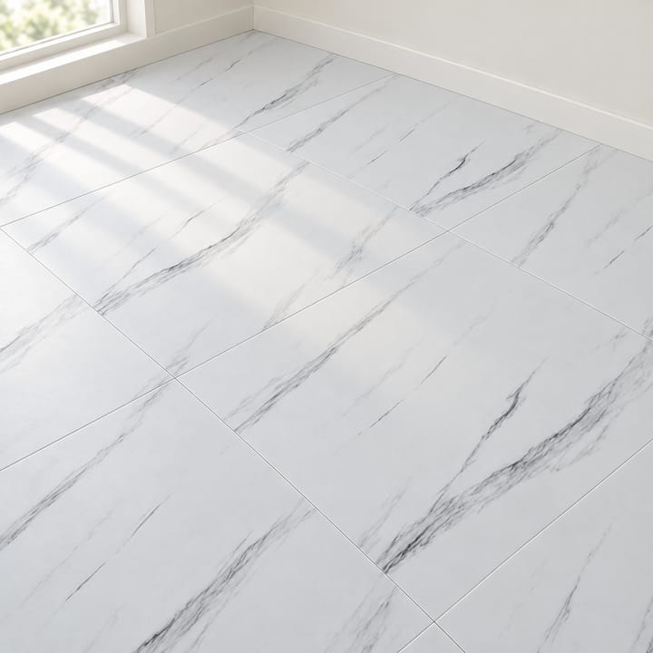 Peel and Stick Vinyl Floor Tile, White gray marble matte