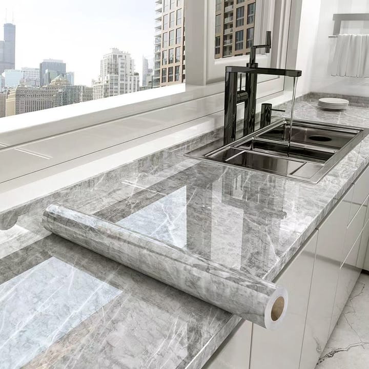 Marble Pattern Self-Adhesive Contact Paper, White marble with brown veining