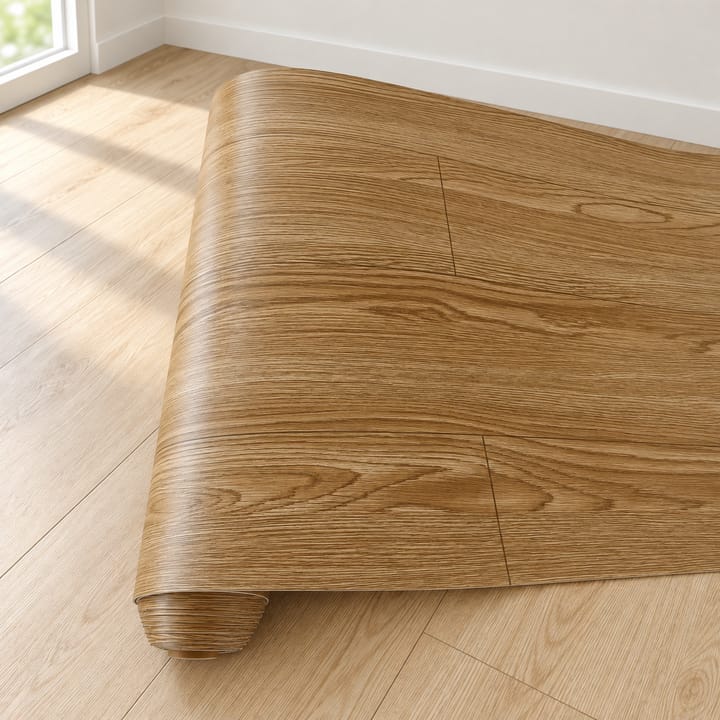 Adhesive Vinyl Floor Plank Roll, Light gray wood