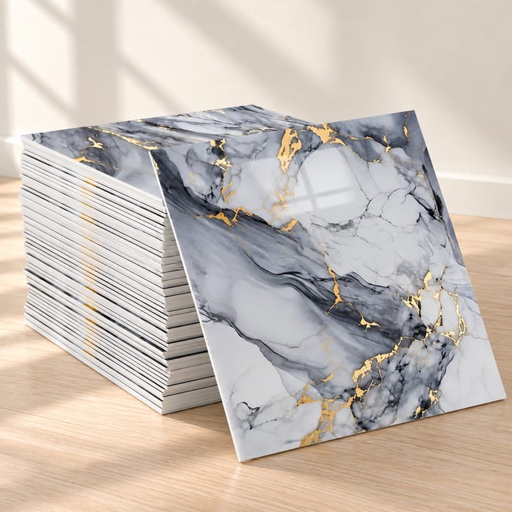 Marble Look Peel and Stick Tile Sheets, Gray and gold marble
