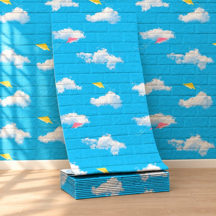 Sky foam brick, blue brick printed with white clouds