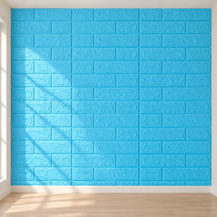 Peel and Stick 3D Foam Wall Panels, Light blue brick