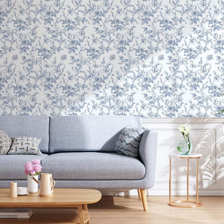 Vintage Blue Floral Vinyl Wallpaper
