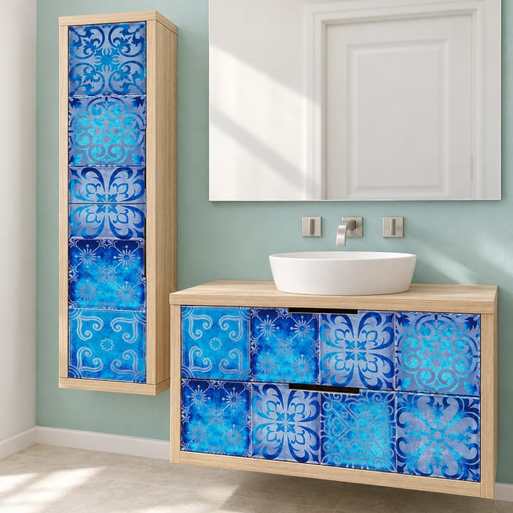 Dream Blue Floral Tile Stickers