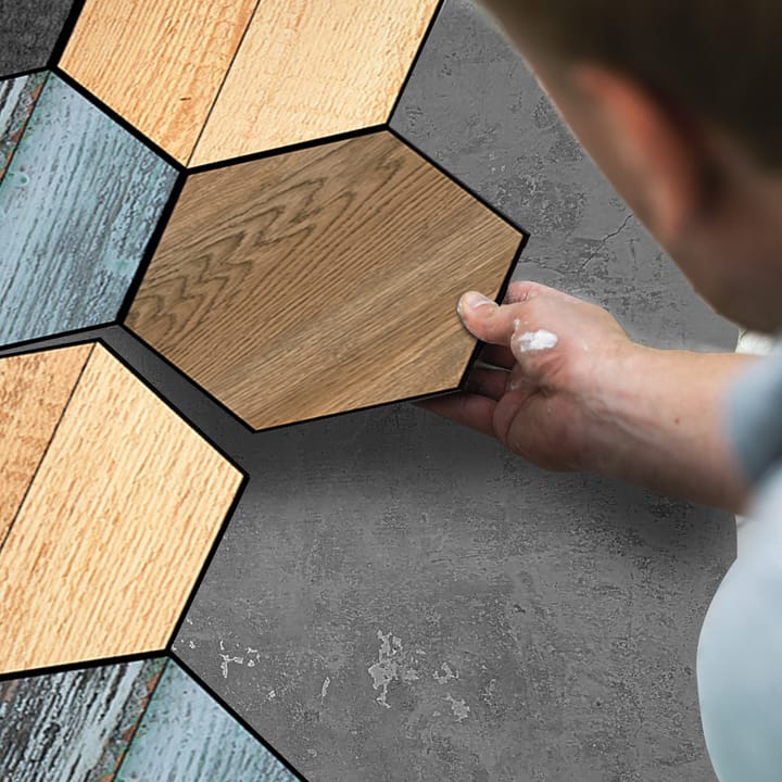 Hexagon Wood Grain and Floral Floor Tiles