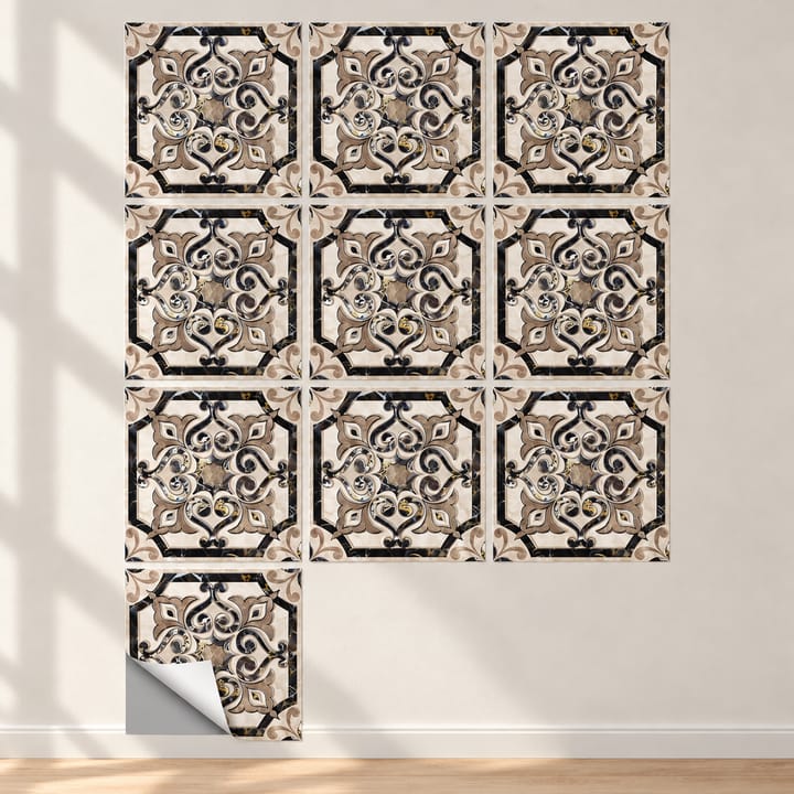 Mandala Peel and Stick Tile Sticker, Black and white scroll