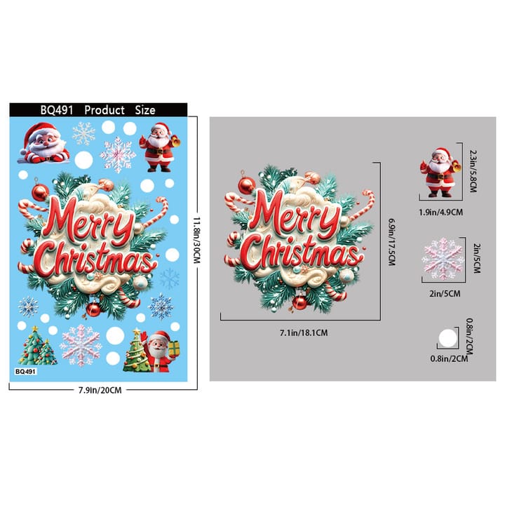 Christmas Static Cling Window Decorations, Merry Christmas and gingerbread house