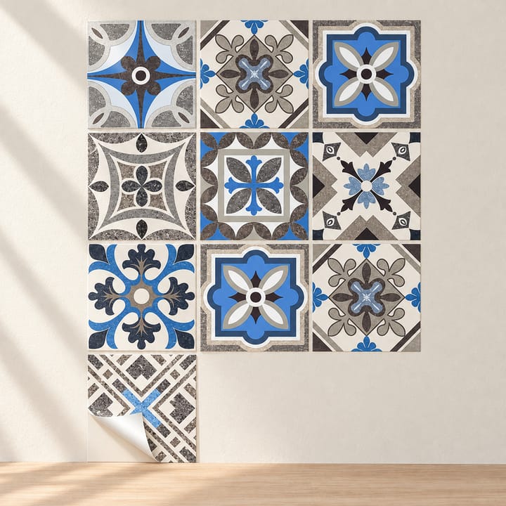 Medallion Mix Peel and Stick Tile Sticker, Blue and gray flower mix