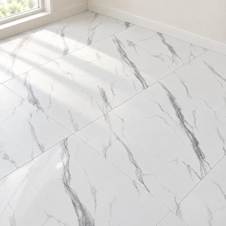Peel and Stick Vinyl Floor Tile, White gray marble bright