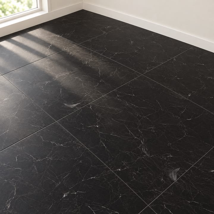 Peel and Stick Vinyl Floor Tile, Black marble matte