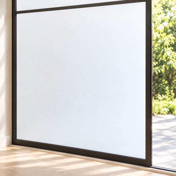 Close view of the even matte white frost on glass