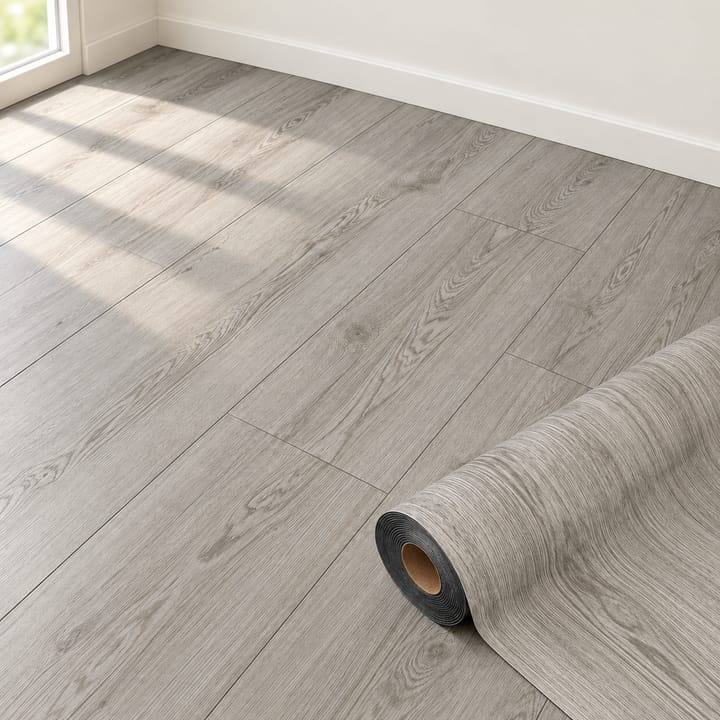 Adhesive Vinyl Floor Plank Roll, Gray wood plank
