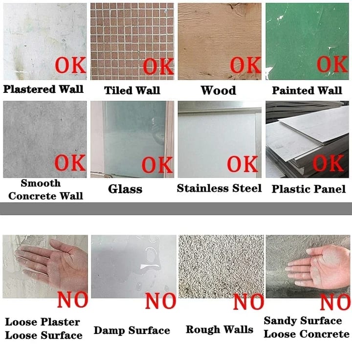 Chart of smooth surfaces the foam sticks to and rough, damp or loose walls it does not
