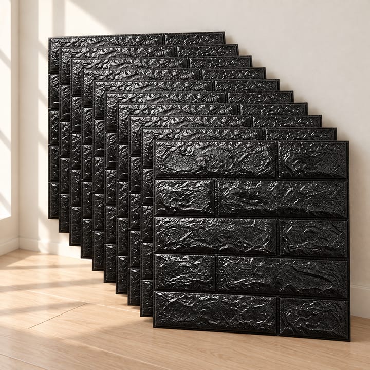 Peel and Stick 3D Foam Wall Panels, Black brick