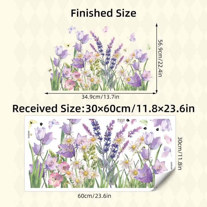 Watercolor Flower Window Cling Sheet, Lavender and purple flower meadow