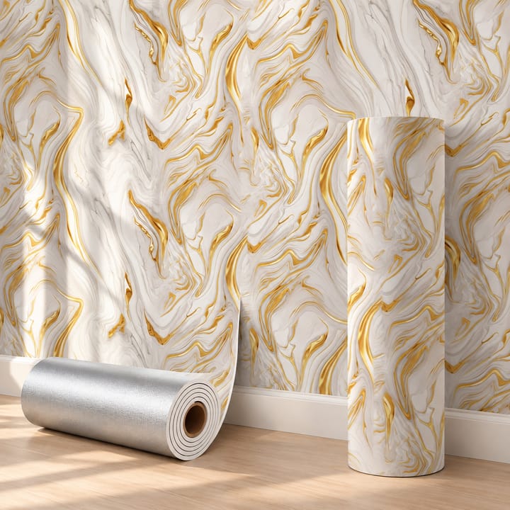 Marble Foam Peel and Stick Wallpaper, White and gold swirl