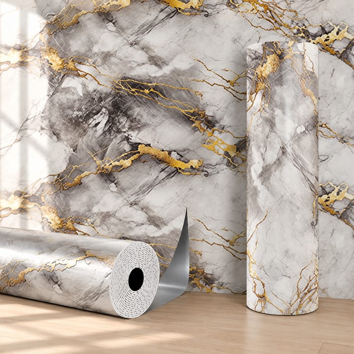 Marble Vein Peel and Stick Wallpaper, Gray and gold marble