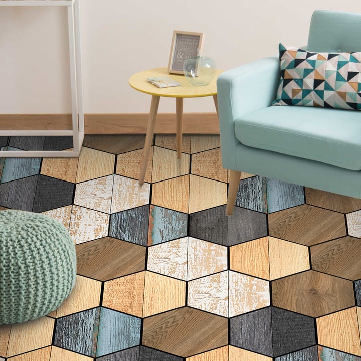 Hexagon Wood Grain and Floral Floor Tiles
