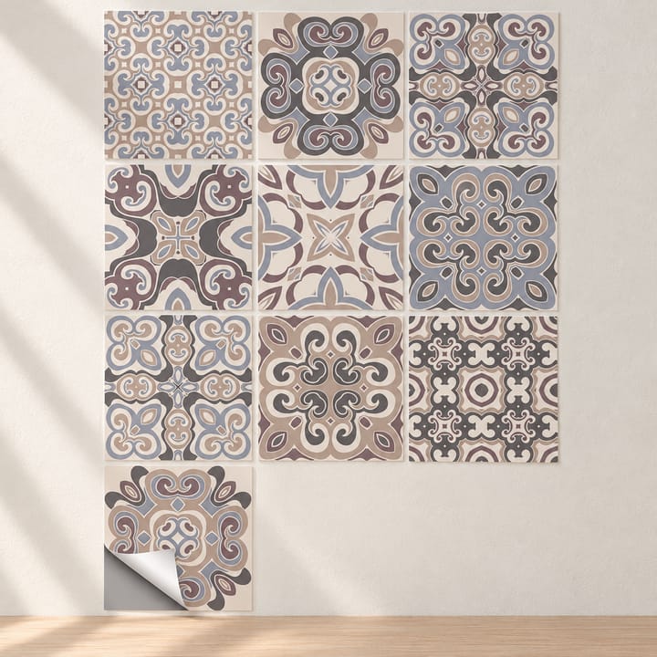 Medallion Mix Peel and Stick Tile Sticker, Mauve and gray scroll mix