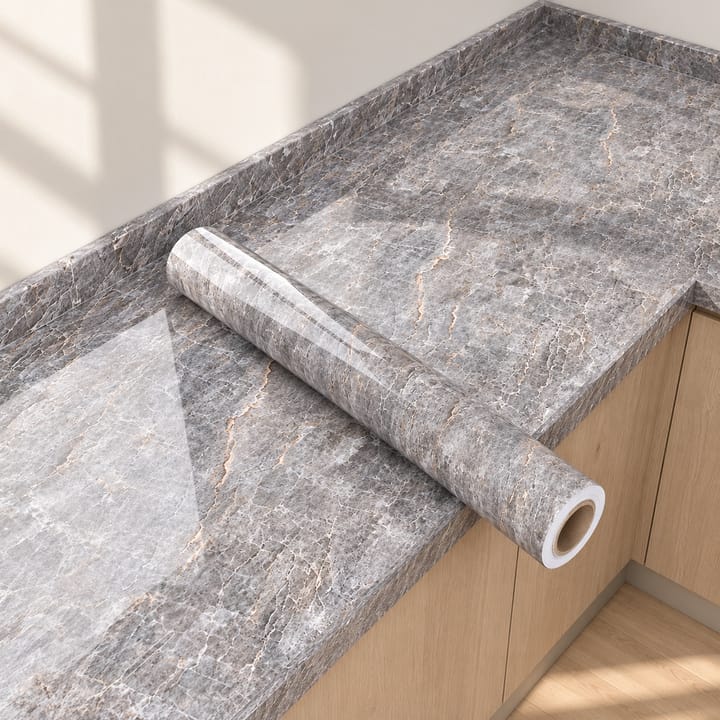 Marble Peel and Stick Backsplash Paper, Gray stone