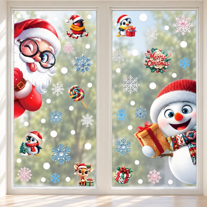 Christmas Static Cling Window Decorations, 2 sheets: Santa and snowman