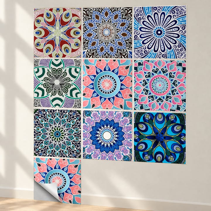Mandala Peel and Stick Tile Sticker, Pink and blue mandala