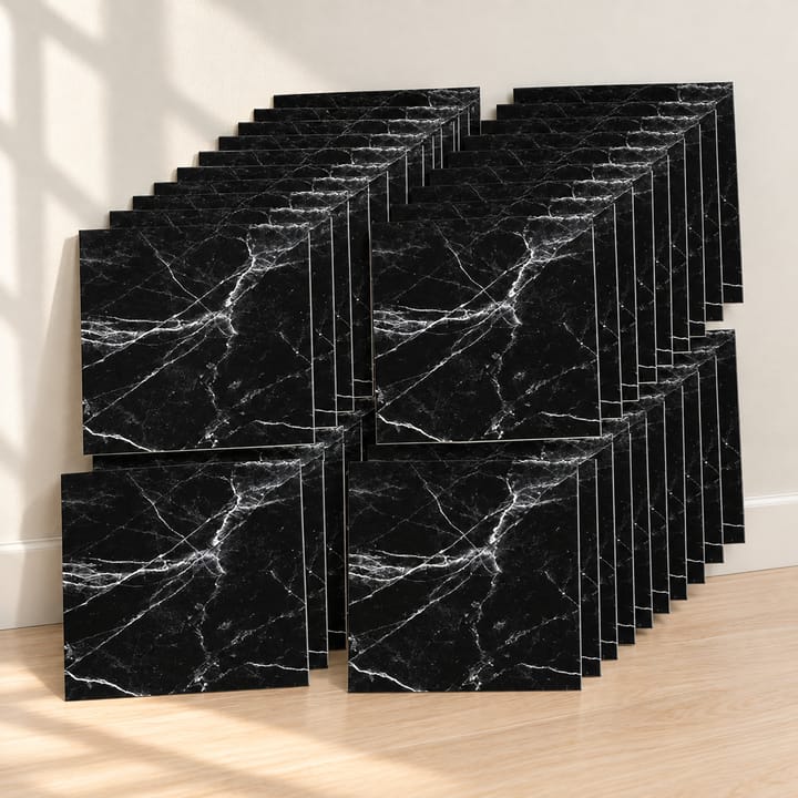 Marble Peel and Stick Tile Stickers, Black marble, 40 sheets