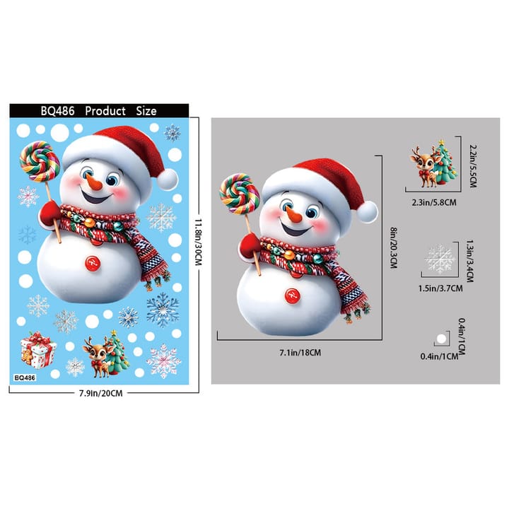 Christmas Static Cling Window Decorations, Snowman with lollipop