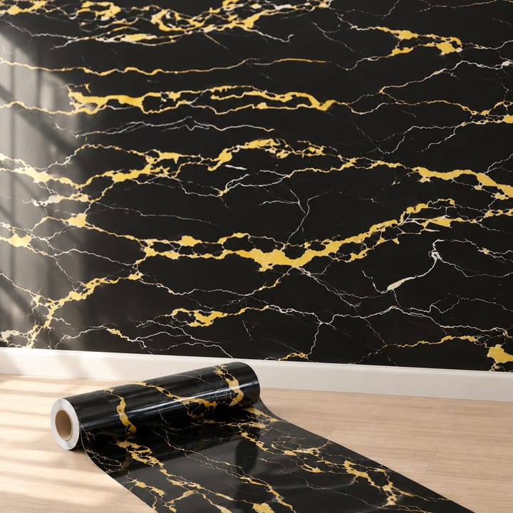 Marble Peel and Stick Backsplash Paper, Black and gold marble