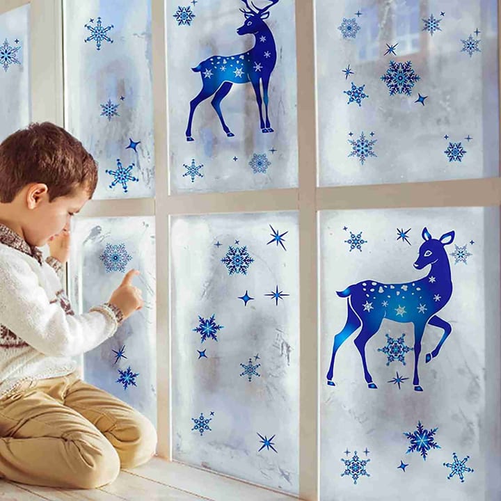 Blue Snowflake and Reindeer Window Clings