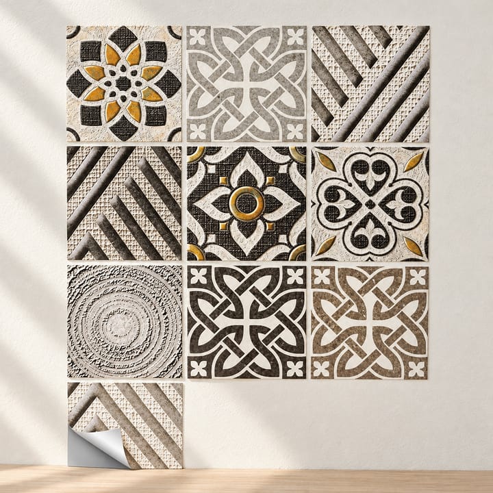 Medallion Mix Peel and Stick Tile Sticker, Black and gold geometric mix