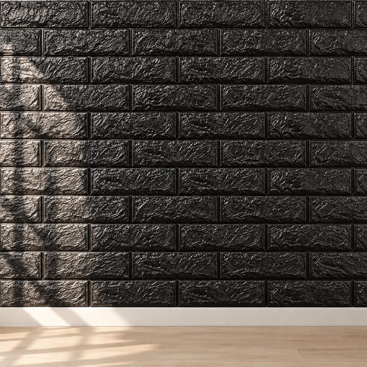 Stack of black foam brick tiles