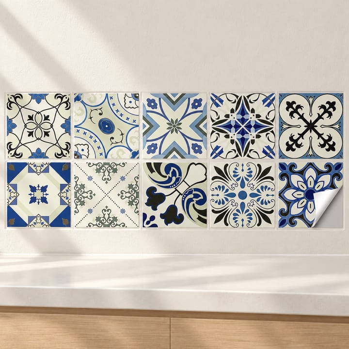Medallion Mix Peel and Stick Tile Sticker, Blue and white floral mix