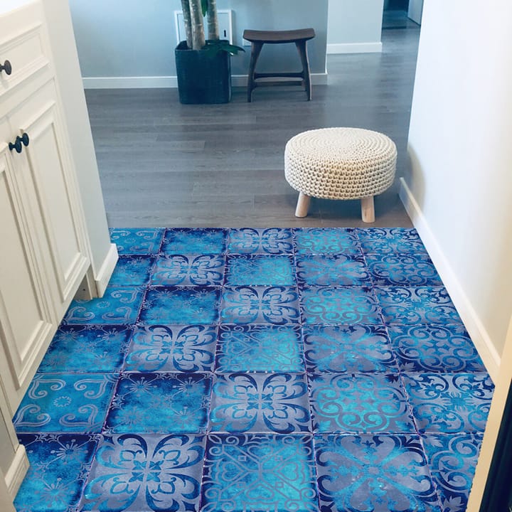 Dream Blue Floral Tile Stickers