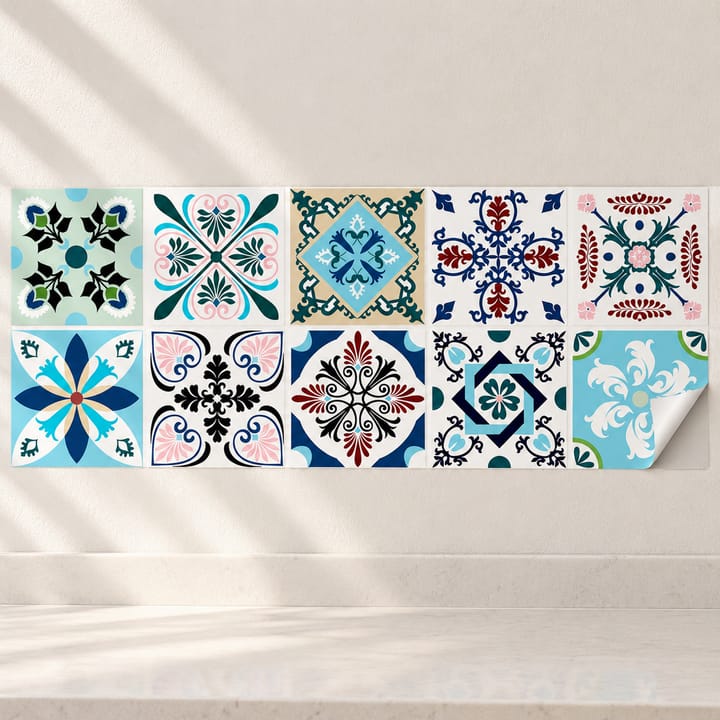 Medallion Mix Peel and Stick Tile Sticker, Blue and pink floral mix