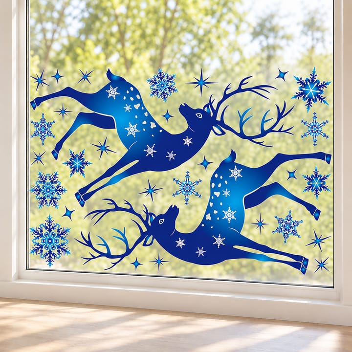 Blue Snowflake and Reindeer Window Clings, Reindeer with snowflakes