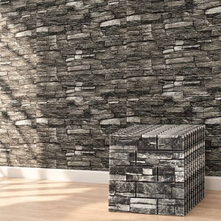 3D Foam Brick Wall Panels, Retro black