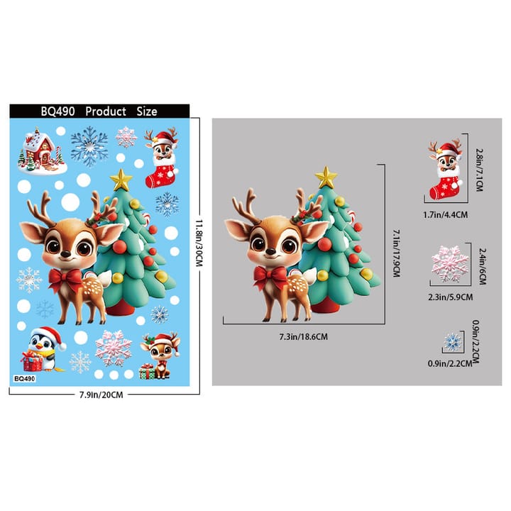 Christmas Static Cling Window Decorations, Deer with Christmas tree