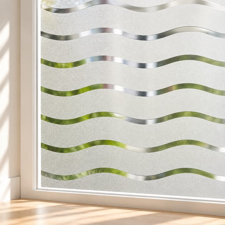 Frosted Static Cling Privacy Window Film, Silver wavy lines