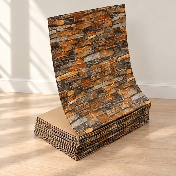 Amber stone foam sheet with orange and brown stacked stone