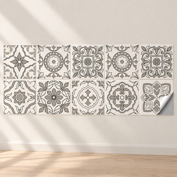 Medallion Mix Peel and Stick Tile Sticker, Gray and white floral mix