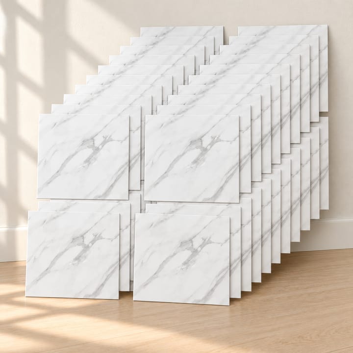 Marble Peel and Stick Tile Stickers, White marble, 40 sheets